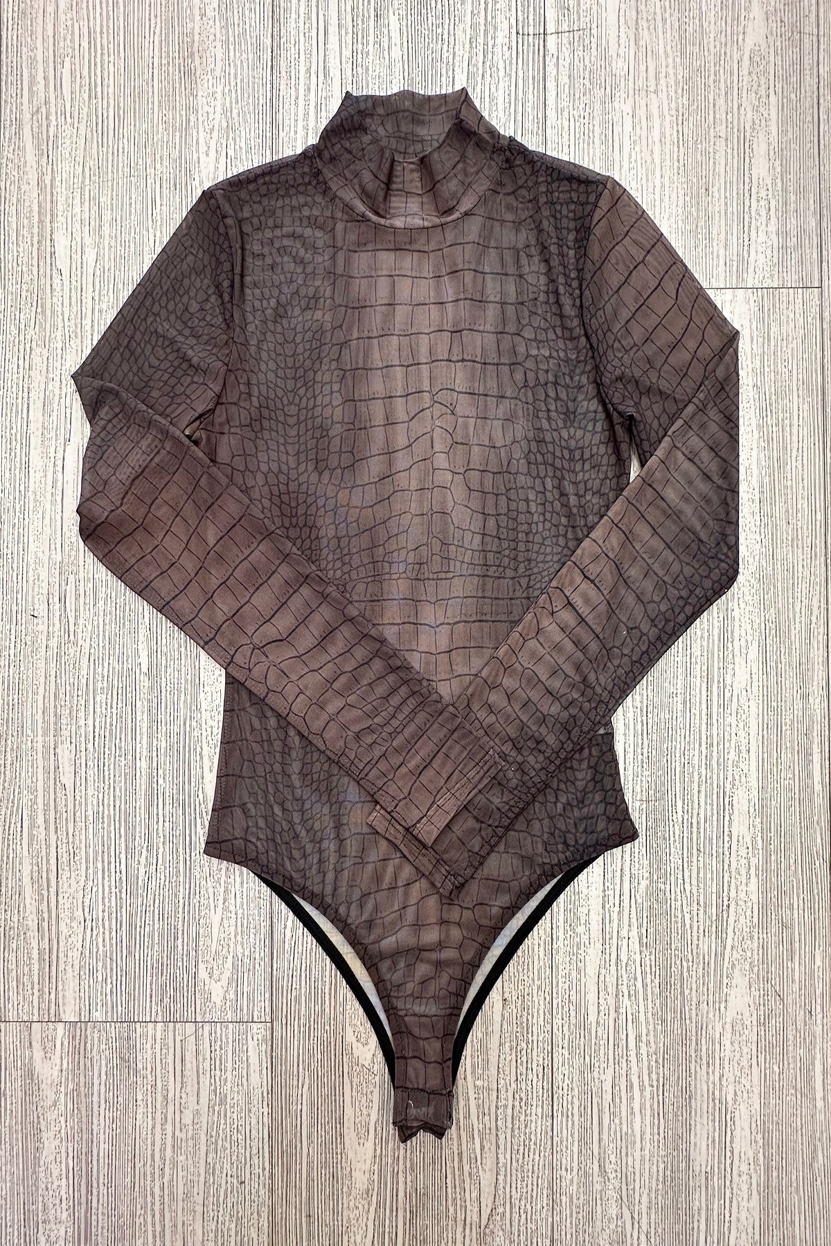 Abbi Crocodile Print Mesh Bodysuit