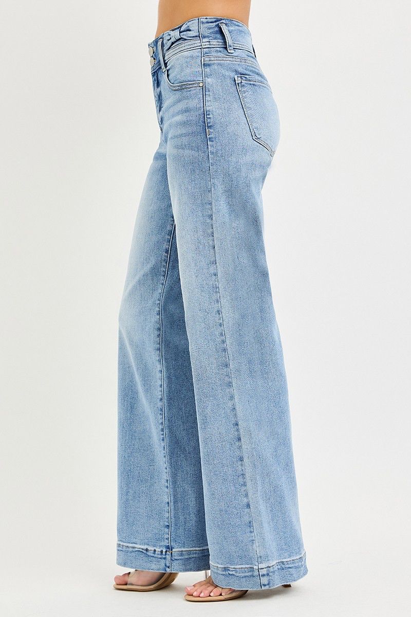 BOW WAIST WIDE LEG JEANS
