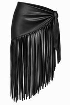 FAUX LEATHER FRINGE WRAP SKIRT