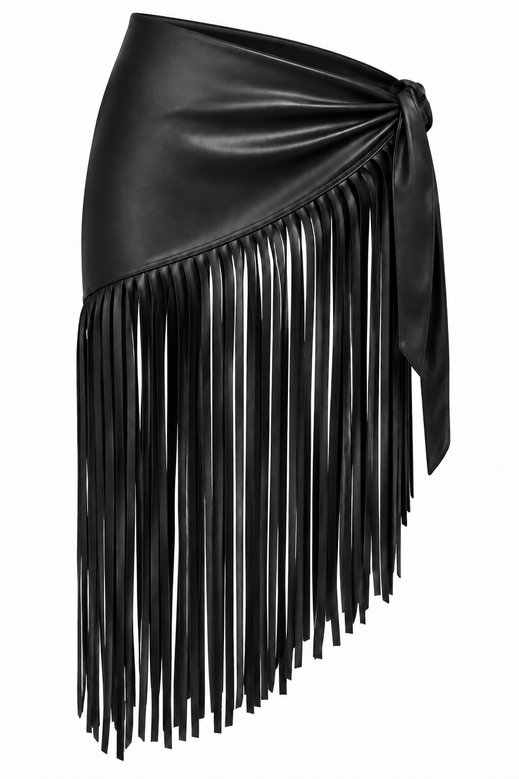 FAUX LEATHER FRINGE WRAP SKIRT
