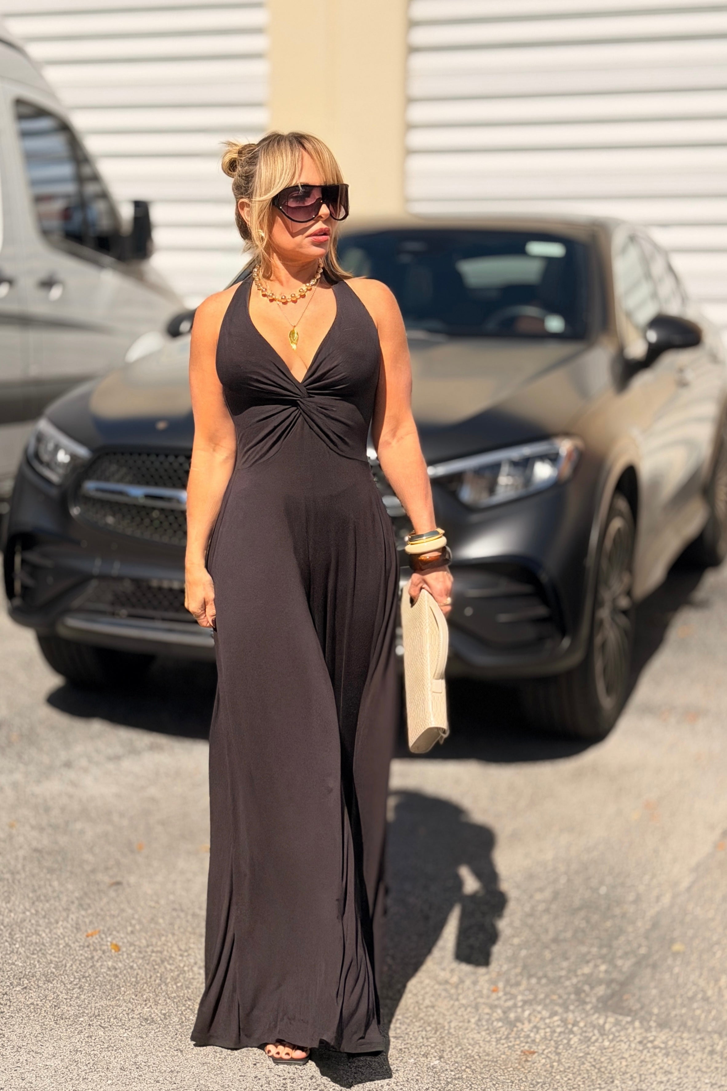 Bust Sleeveless Jersey Jumpsuit