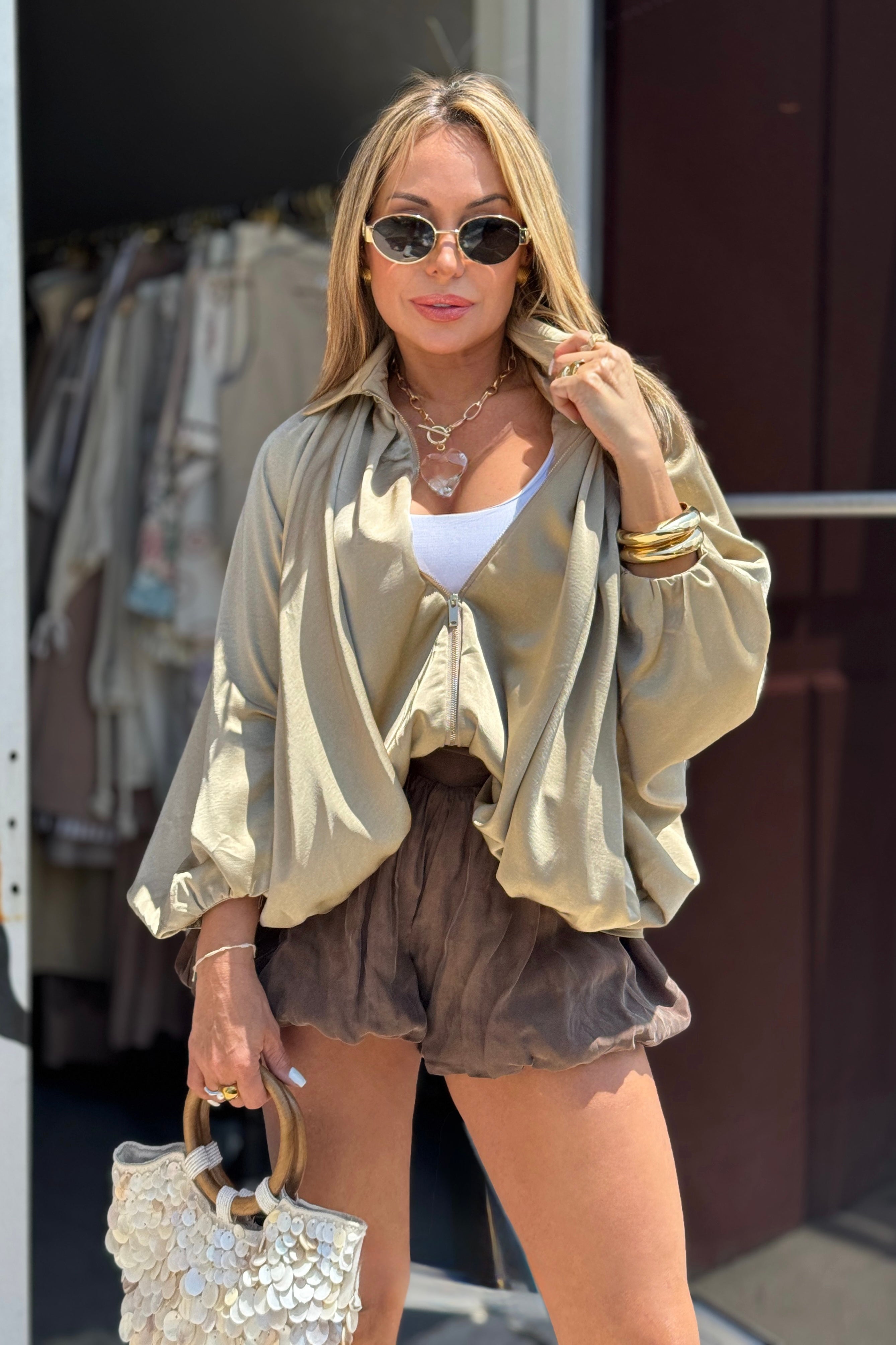 Gloria Puffed Bomber Blouse Jacket