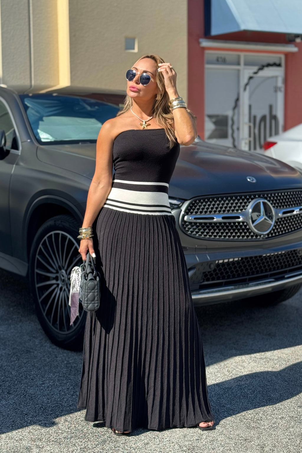Sculpted Pleat Knit Maxi Dress