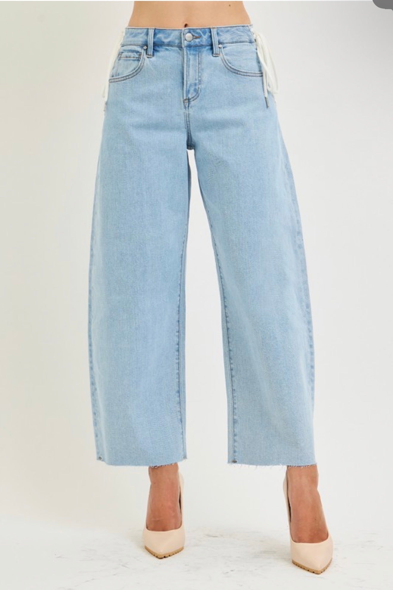 RISEN LACE UP BARREL JEANS