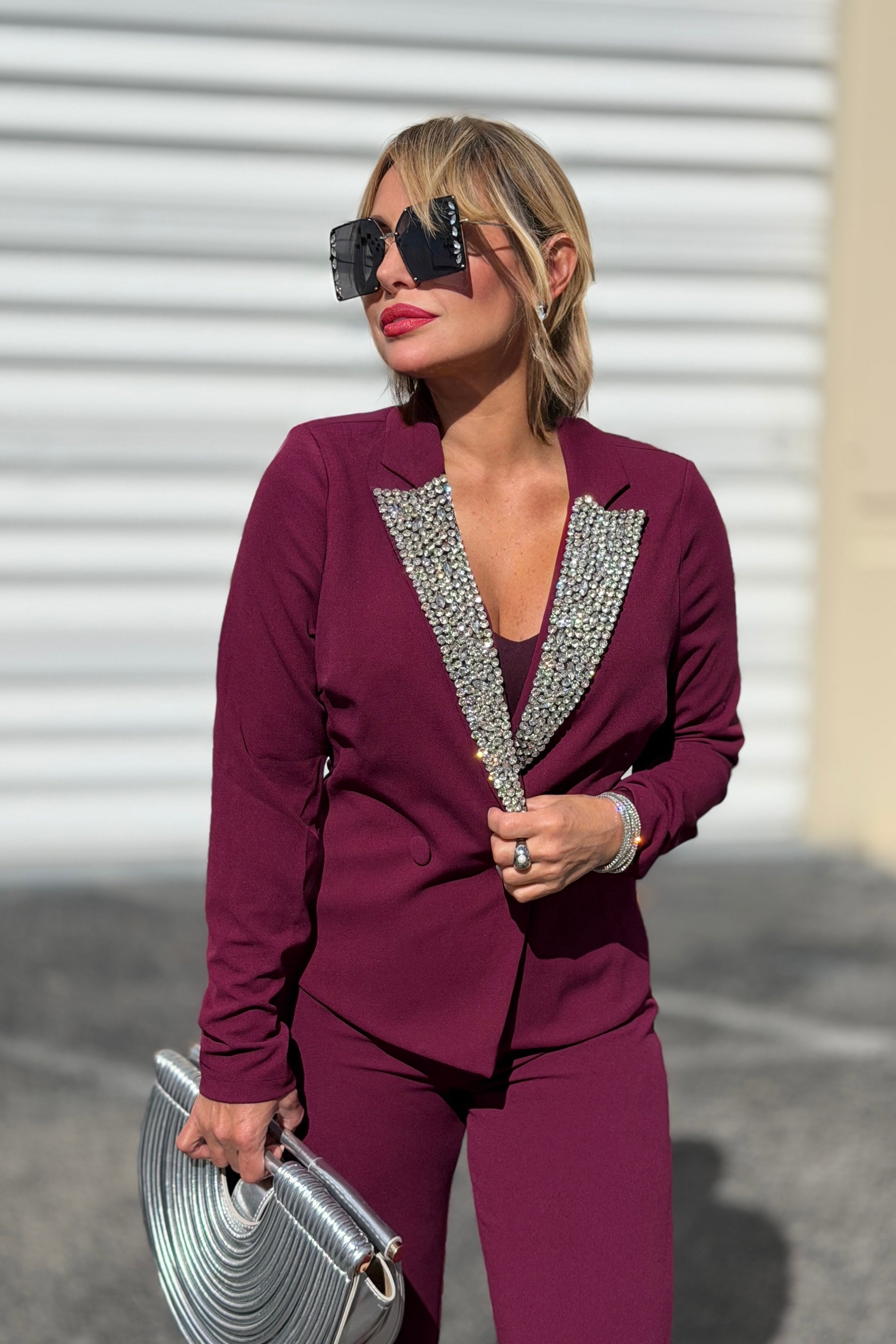 Stone Blazer Suit Two Pieces Set