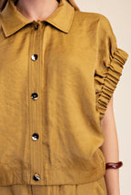 RUFFLE SLEEVE BUTTON-UP BLOUSE