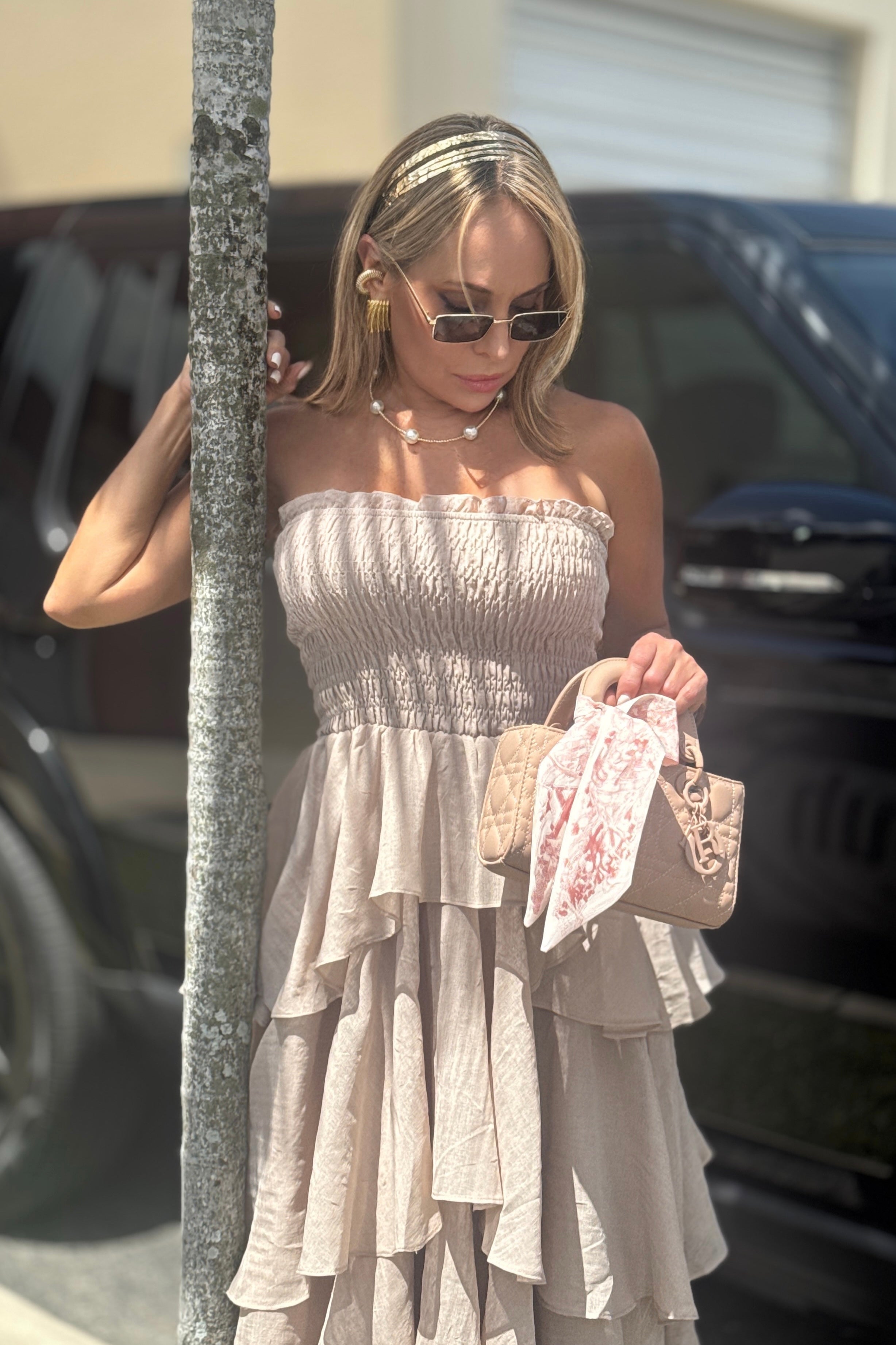 OFF SHOULDER LAYERED MAXI DRESS