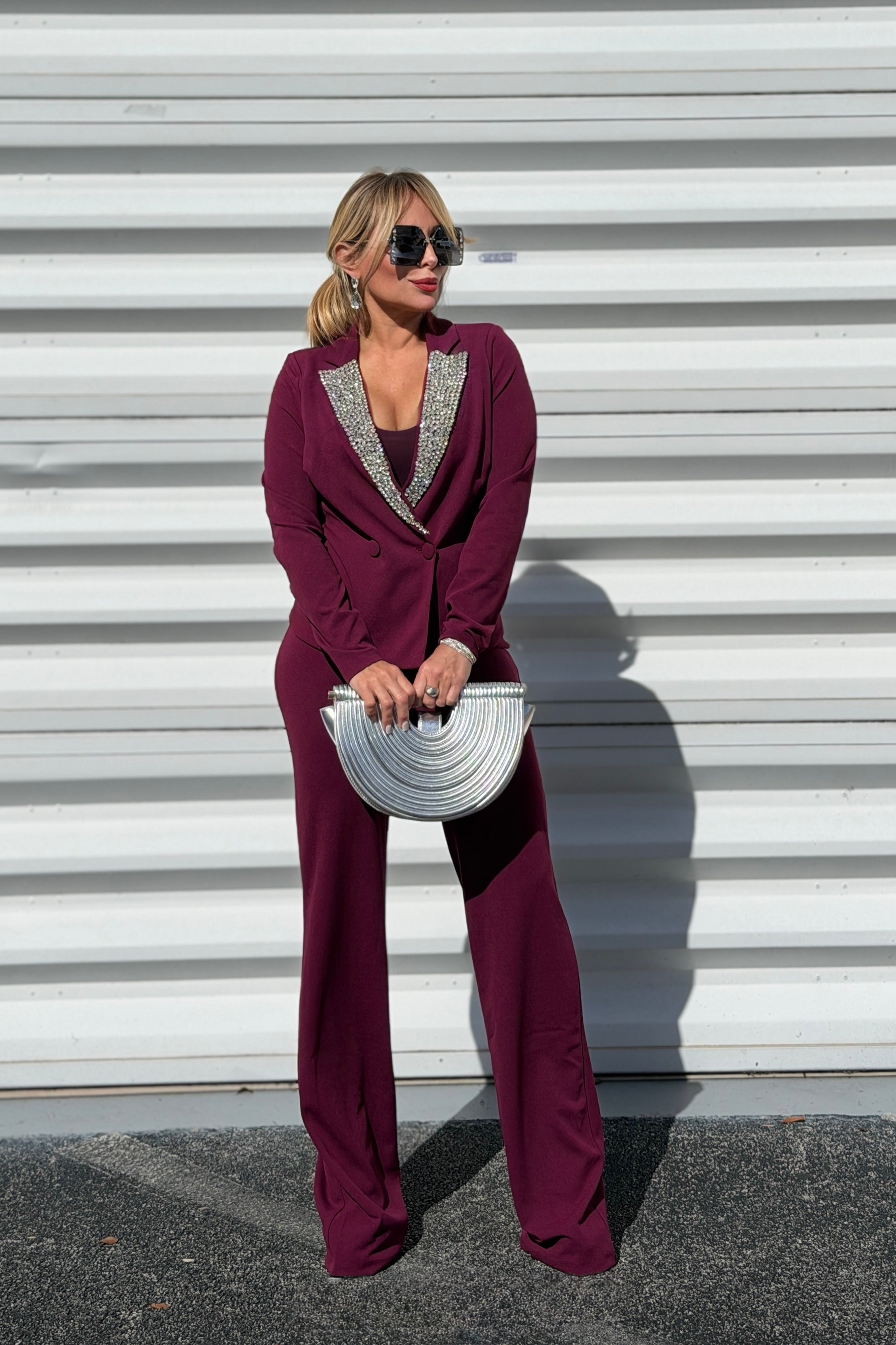 Stone Blazer Suit Two Pieces Set