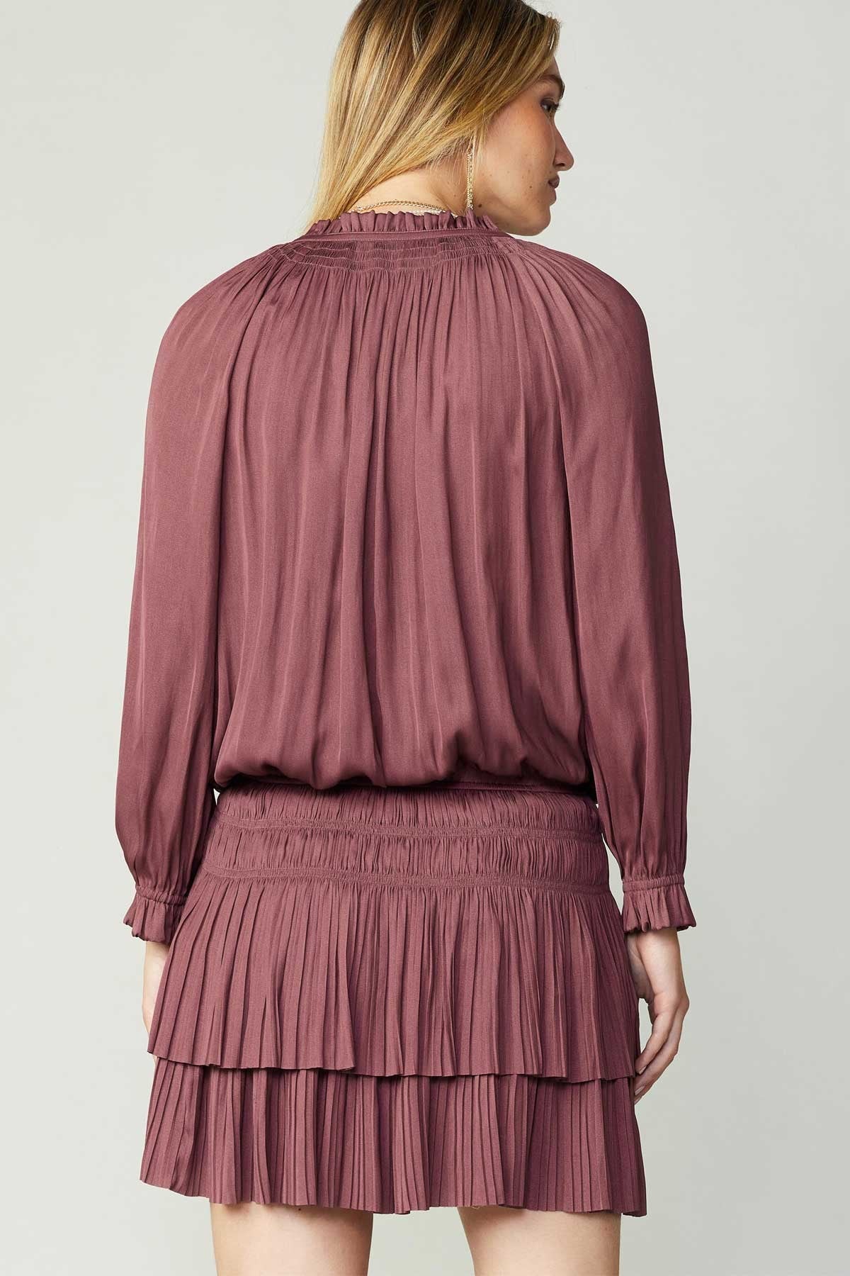 Pleated Long-sleeve Dress