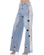 EYELET WIDE LEG JEANS