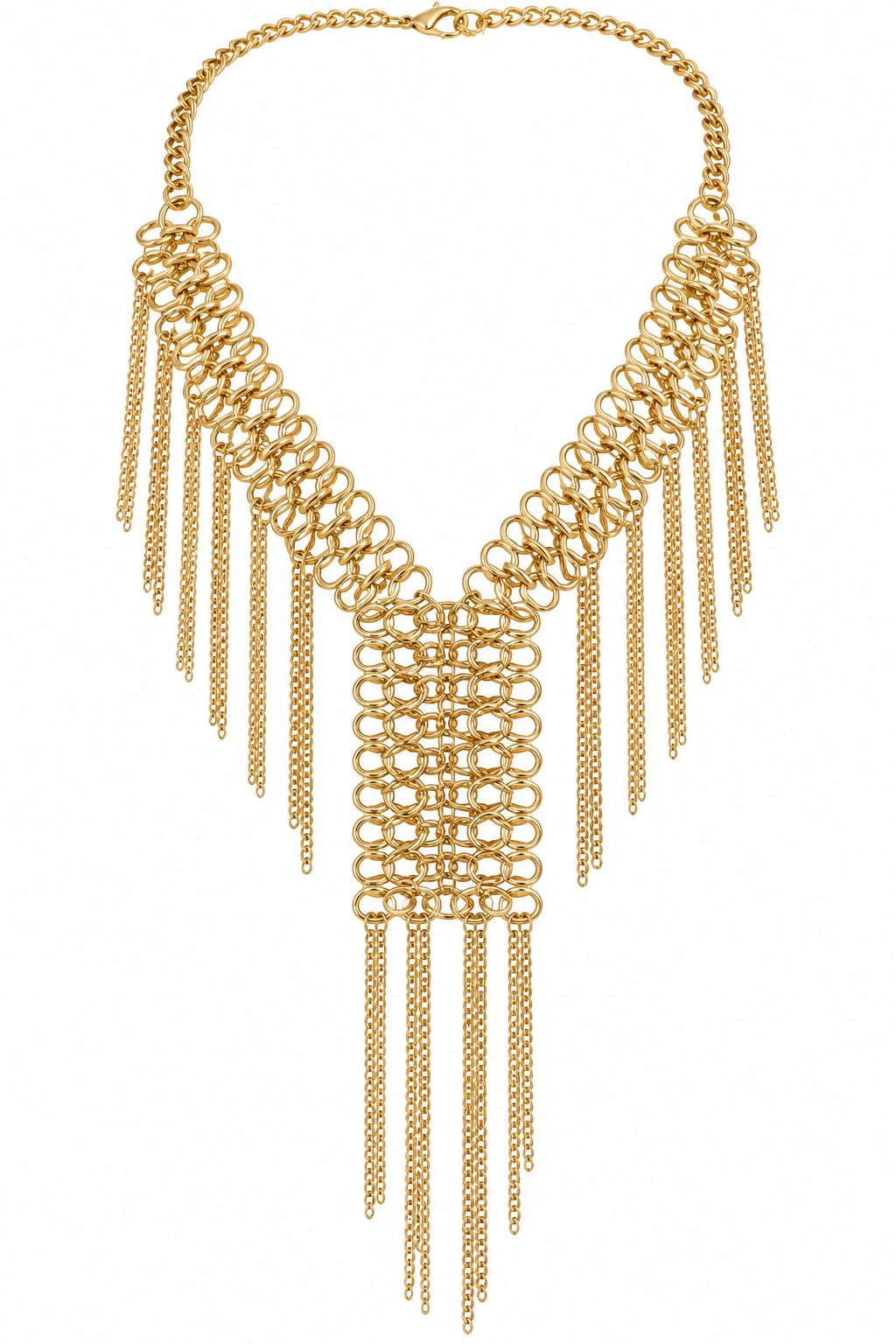 GOLD CASCADING FRINGE STATEMENT NECKLACE
