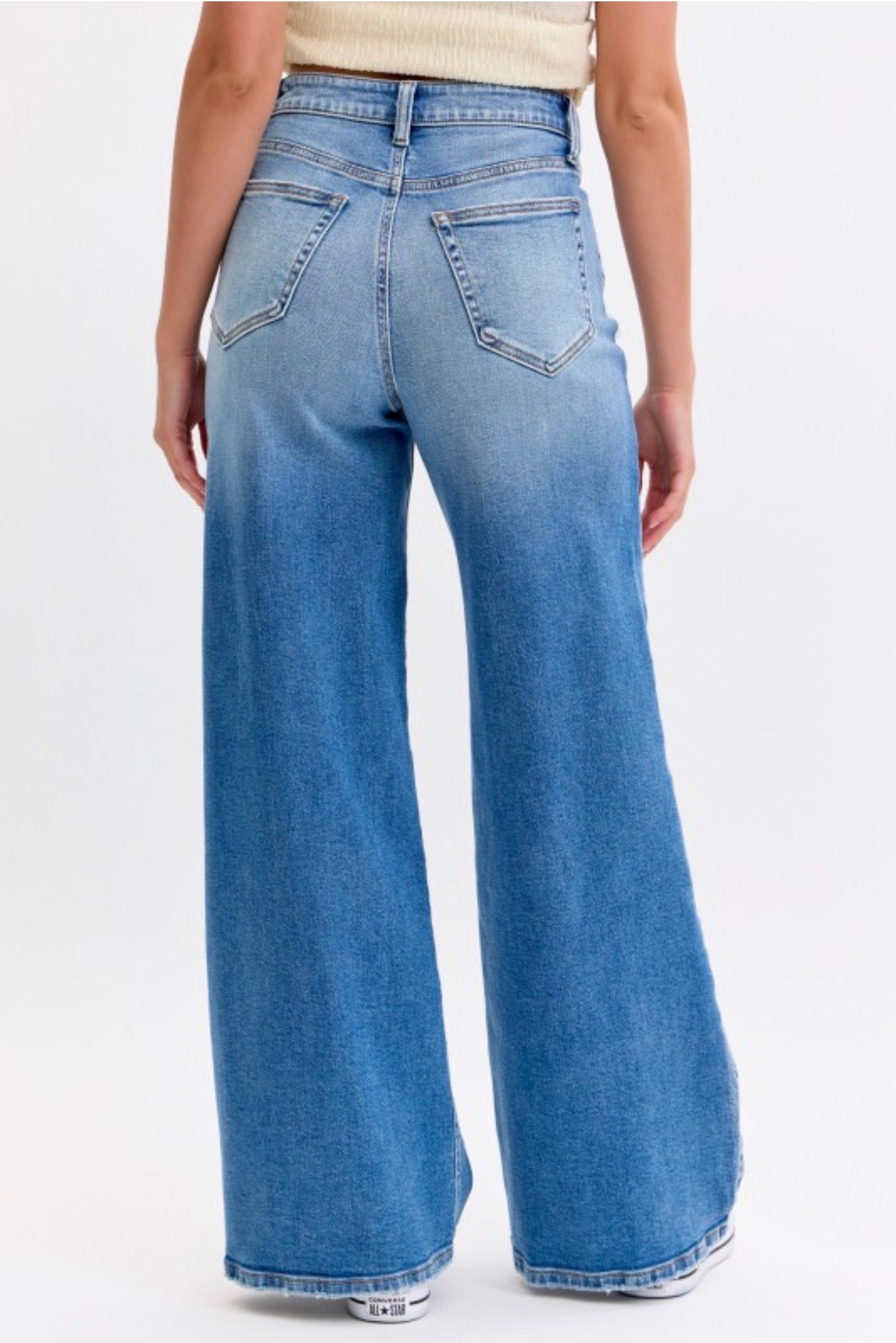 STRETCH HIGH RISE WIDE LEG JEANS