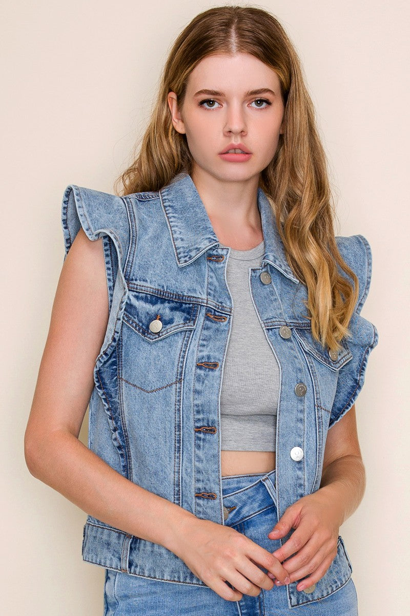 Side Ruffle Denim Vest
