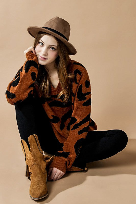 Fuzzy Mohair Jacquard V-Neck Leopard Sweater – Kabbuh