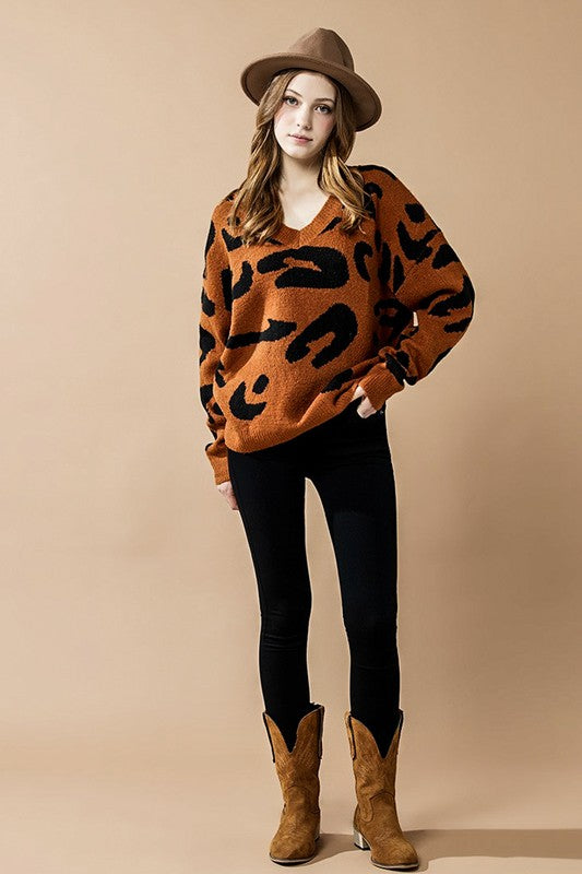 トップス LEOPARD MOHAIR JACQUARD KNIT SWEATER L Fuzzy Mohair Jacquard V-Neck Leopard Sweater – Kabbuh