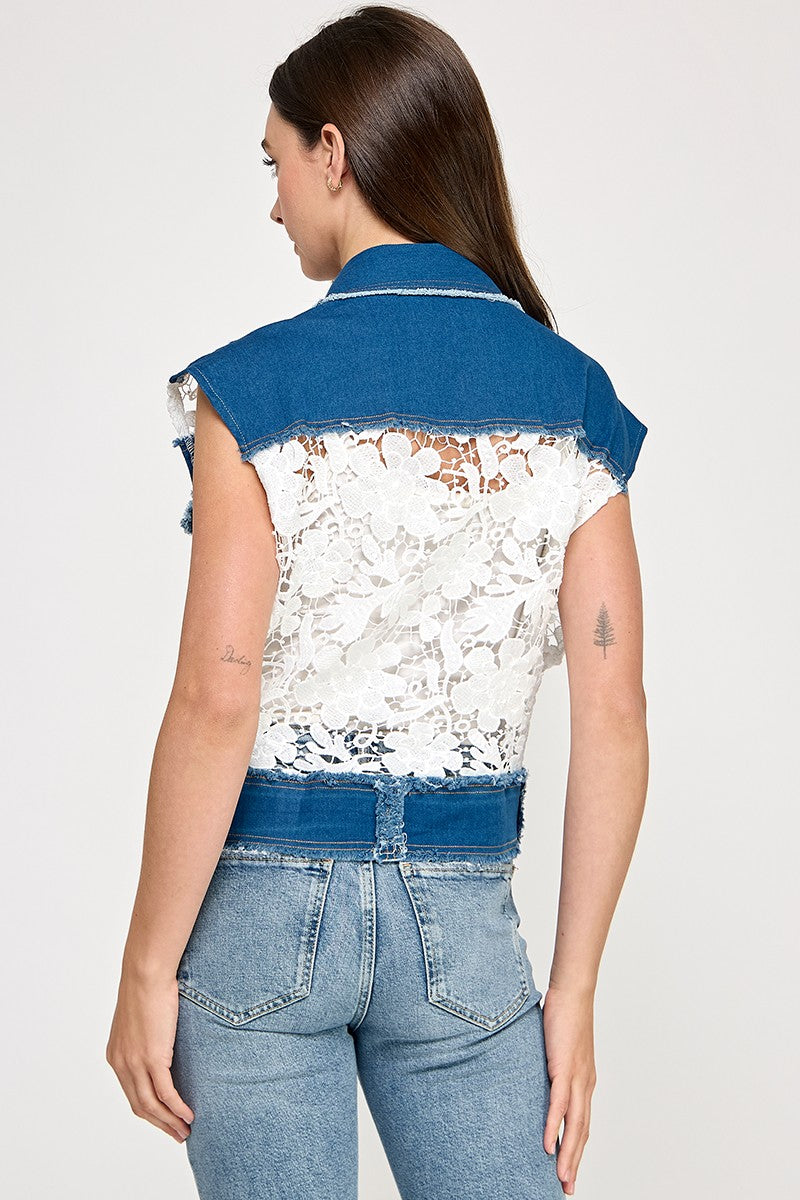 DENIM DETAIL BUTTON SHIRT