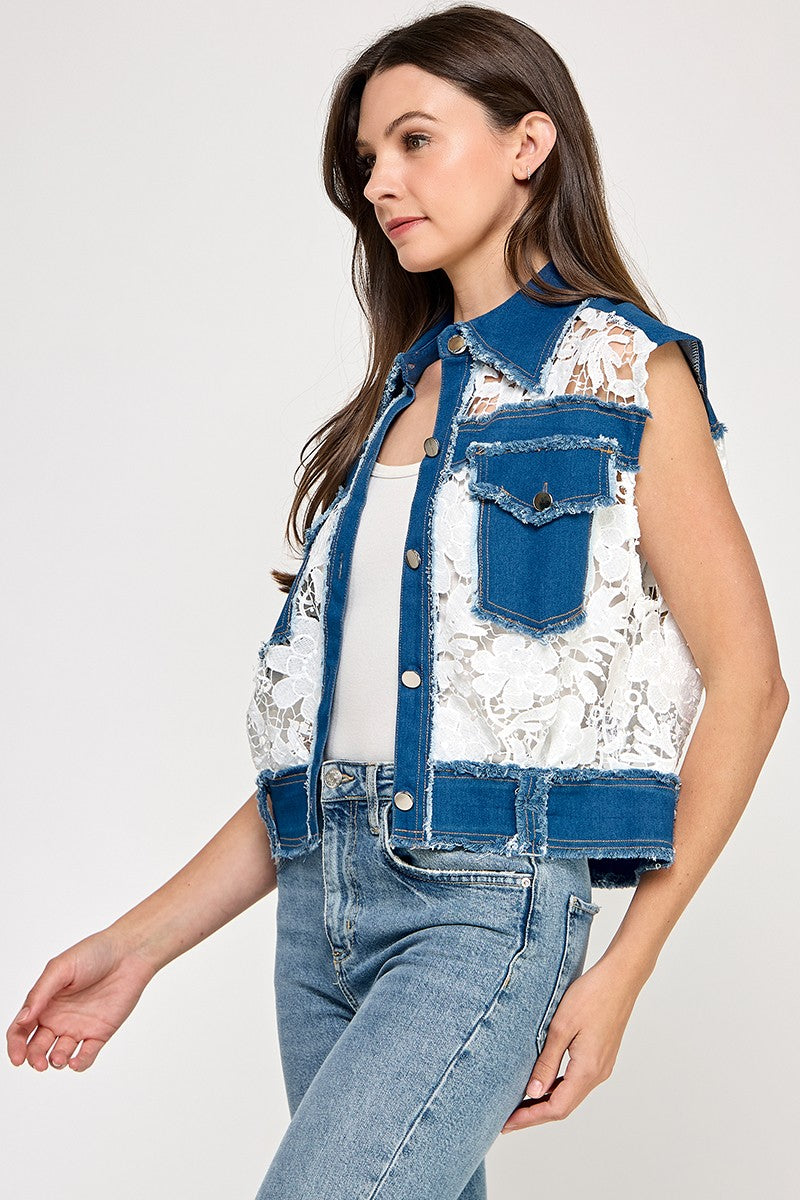 DENIM DETAIL BUTTON SHIRT