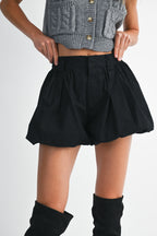 Solid Bubble Hem Shorts