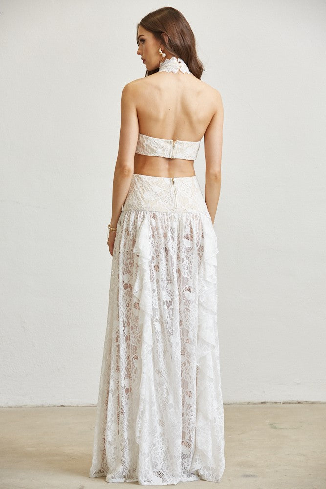 Flower Pattern Lace Mockneck Dress