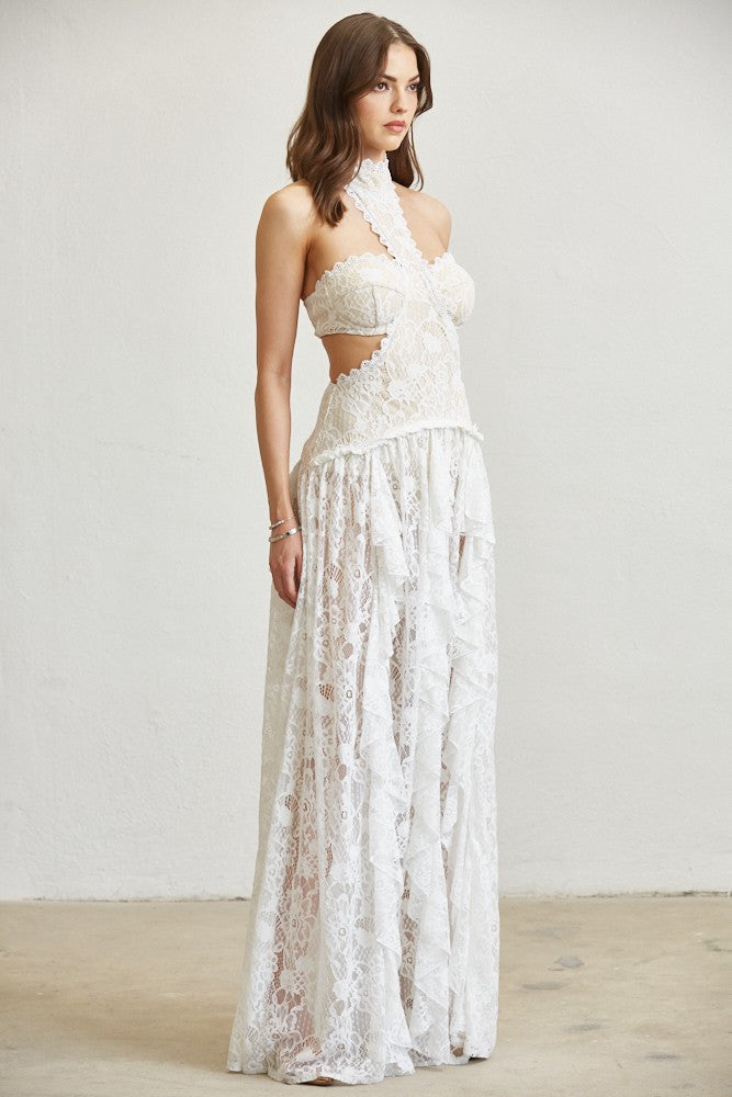 Flower Pattern Lace Mockneck Dress