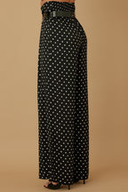 High Waist Woven Polka Dot Print Pant