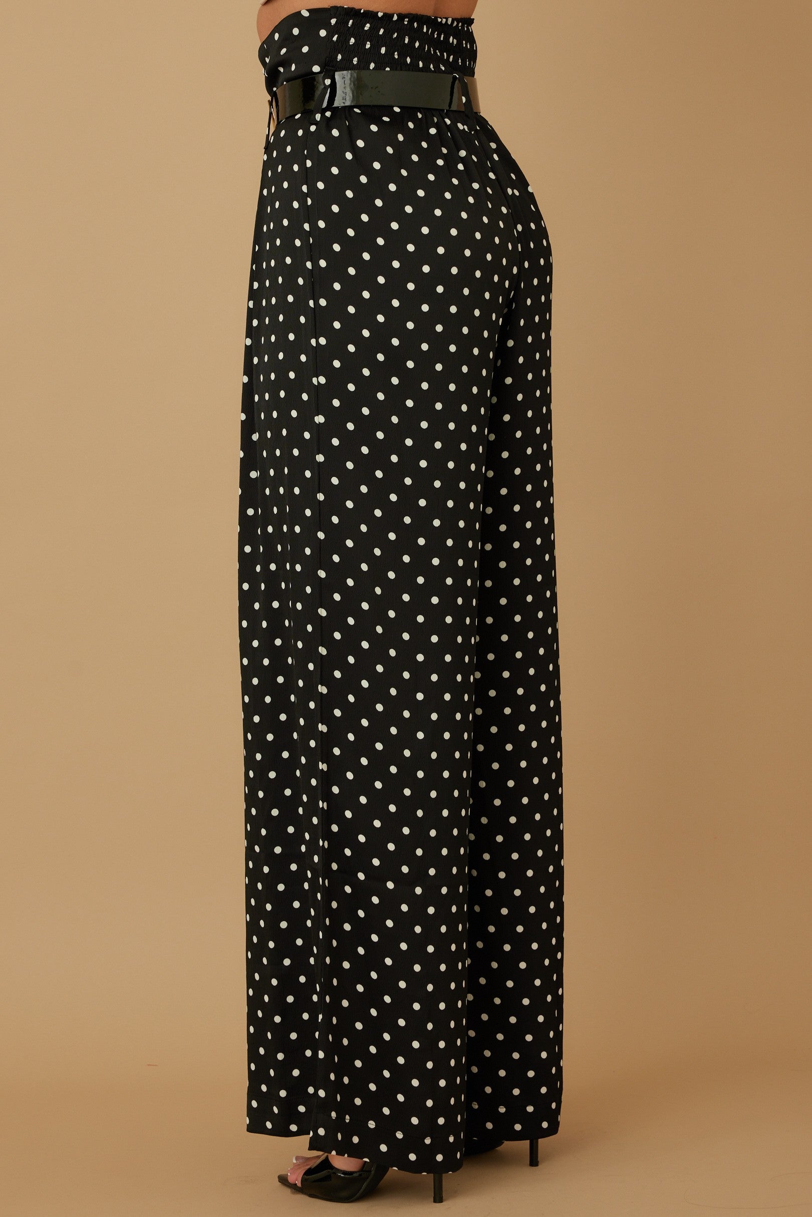 High Waist Woven Polka Dot Print Pant