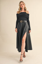 Leather With High Slit Maxi Skirt