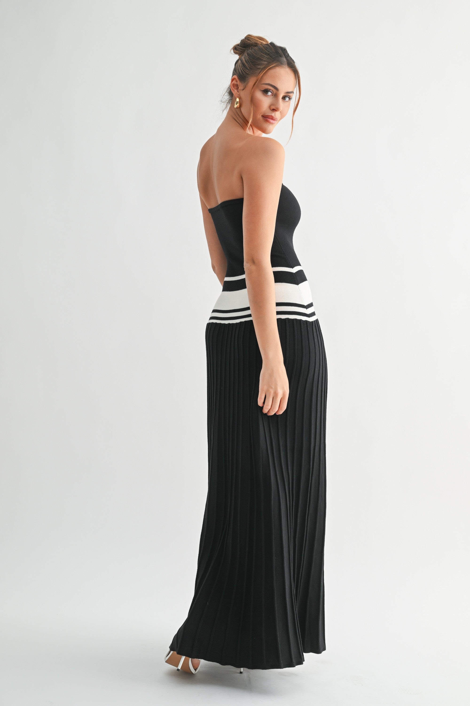 Sculpted Pleat Knit Maxi Dress