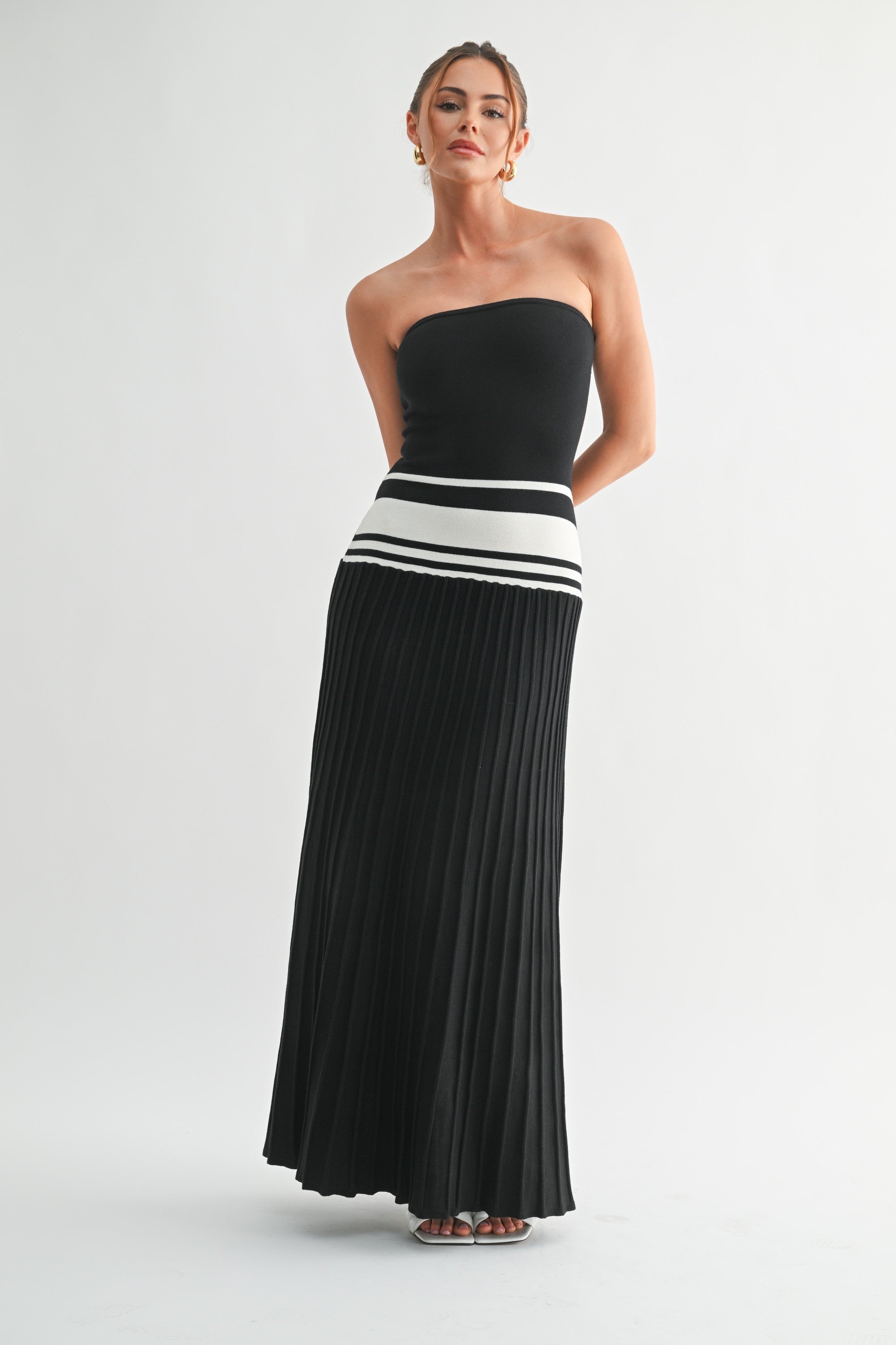 Sculpted Pleat Knit Maxi Dress