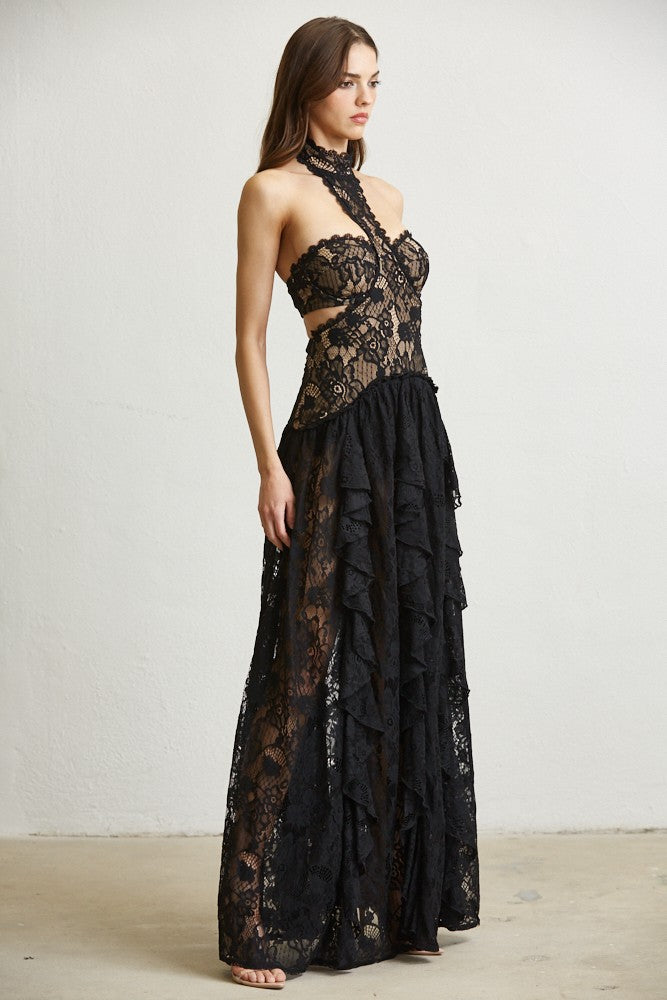 Flower Pattern Lace Mockneck Dress