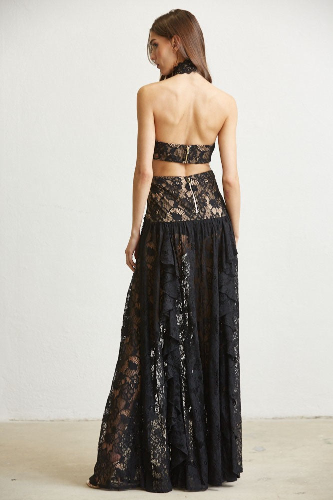Flower Pattern Lace Mockneck Dress