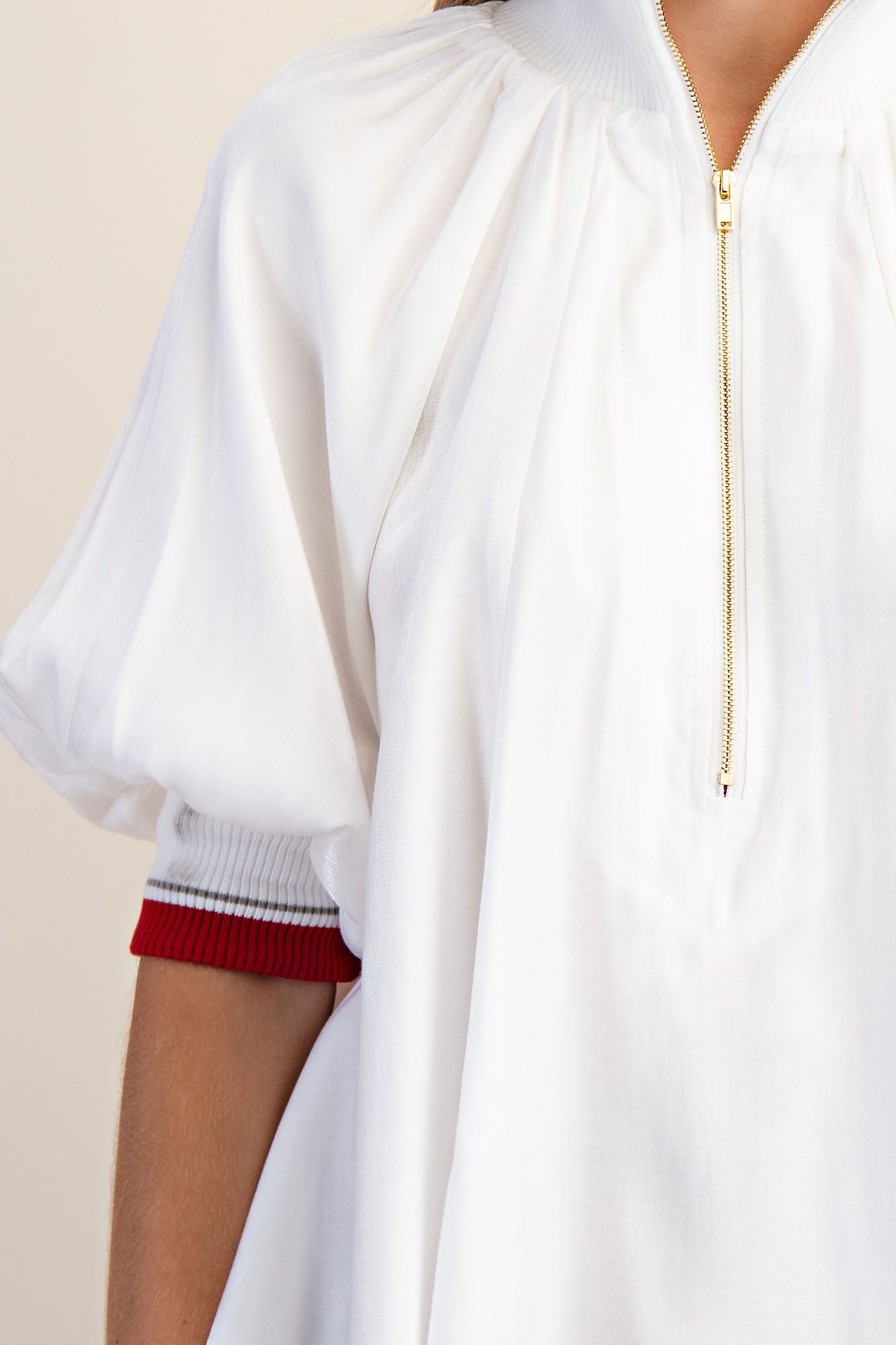 Mock Neck Band Puff Sleeve Blouse