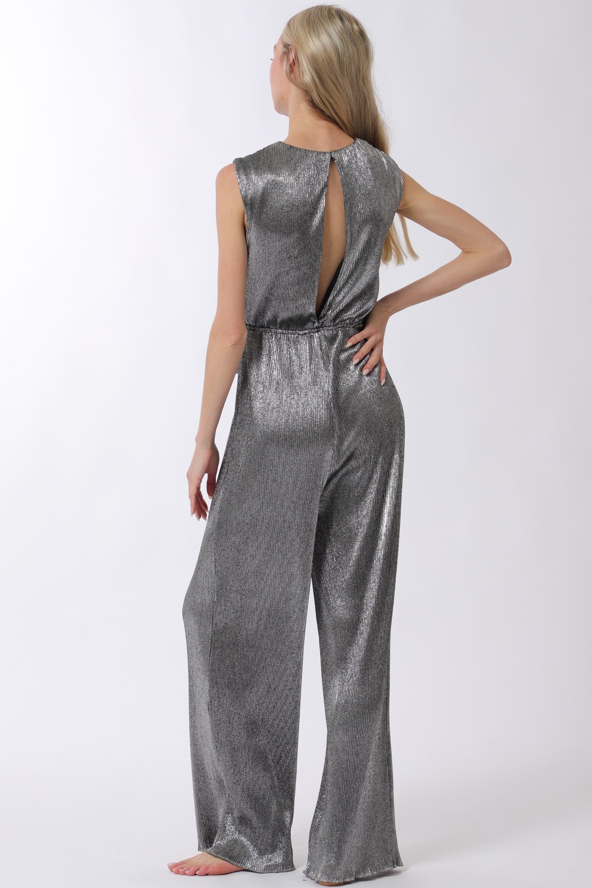Caro Sleeveless Buckle Waisted Pleated Jumpsuit