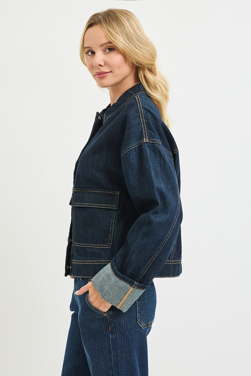 Oversized Cargo Pocket With Cuffed Sleeve Jacket