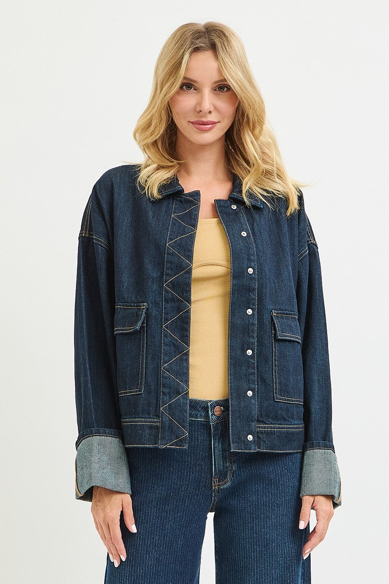 Oversized Cargo Pocket With Cuffed Sleeve Jacket