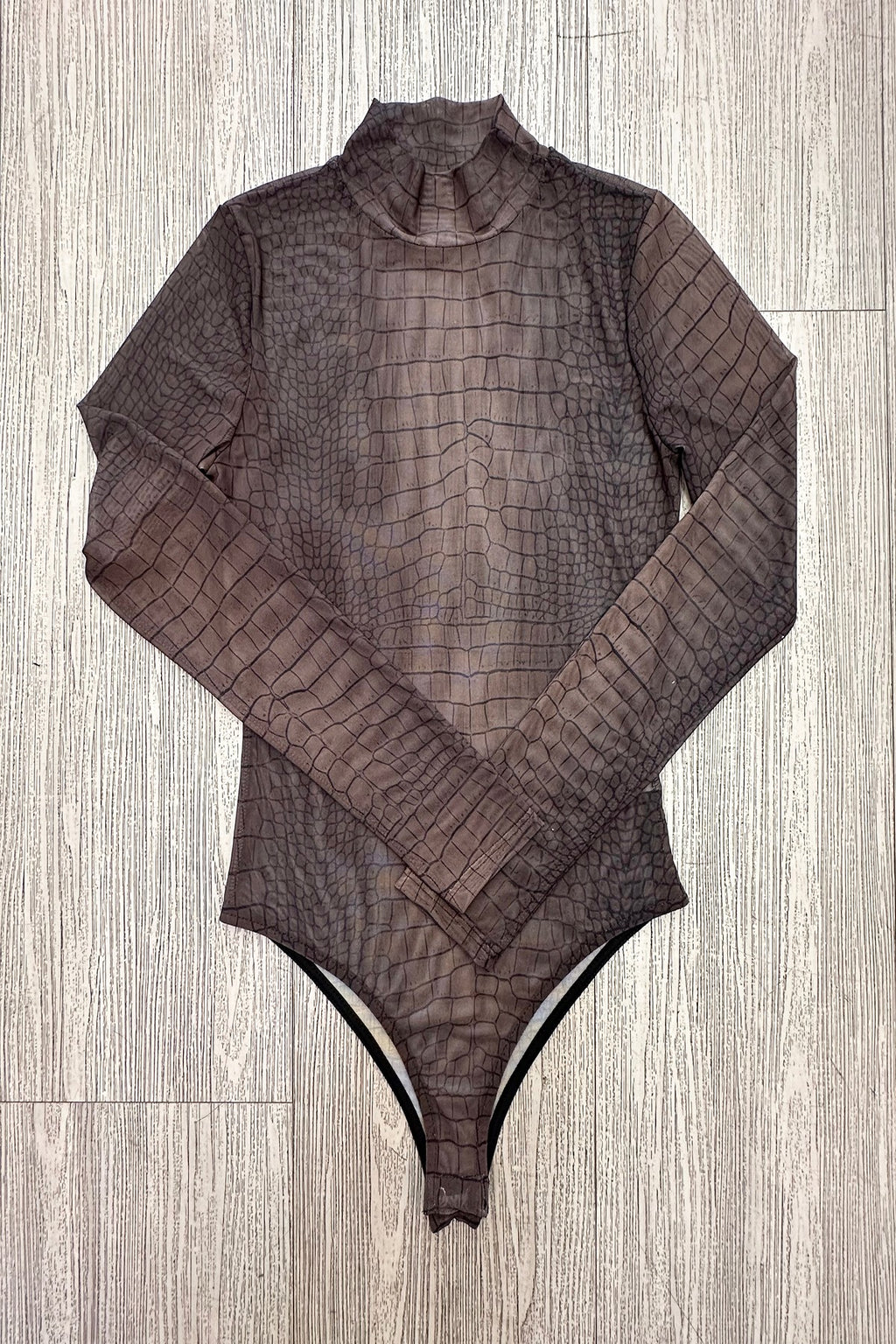 Abbi Crocodile Print Mesh Bodysuit