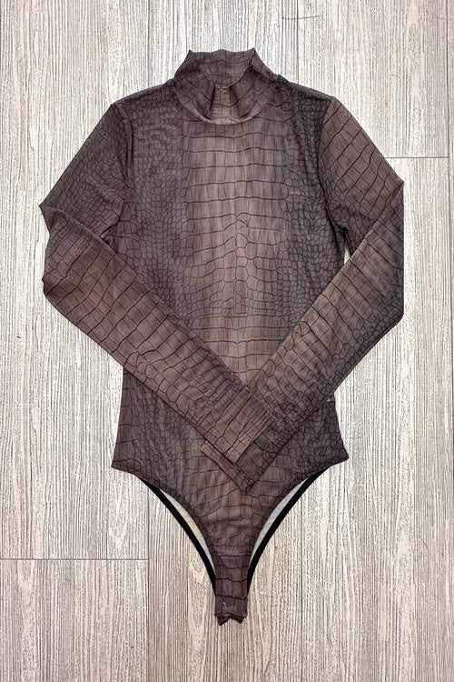 Abbi Crocodile Print Mesh Bodysuit