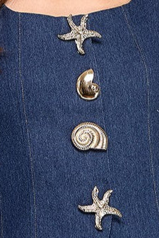 Metal Button Detail Denim Slvless Vest Top