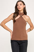 Slvless Turtle Neck Solid Top