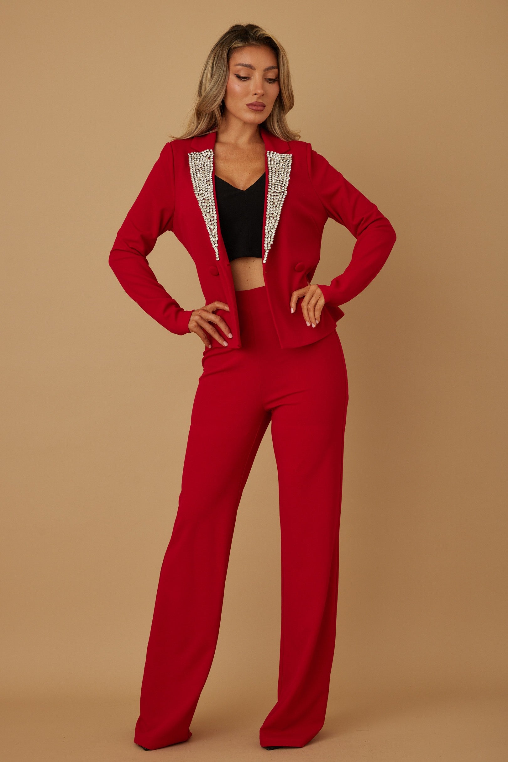 Stone Blazer Suit Two Pieces Set