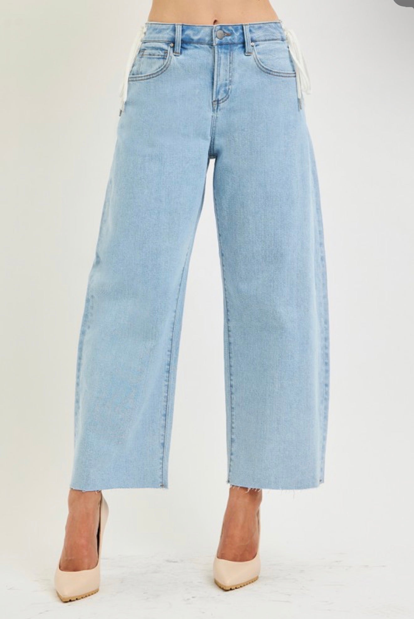 RISEN LACE UP BARREL JEANS