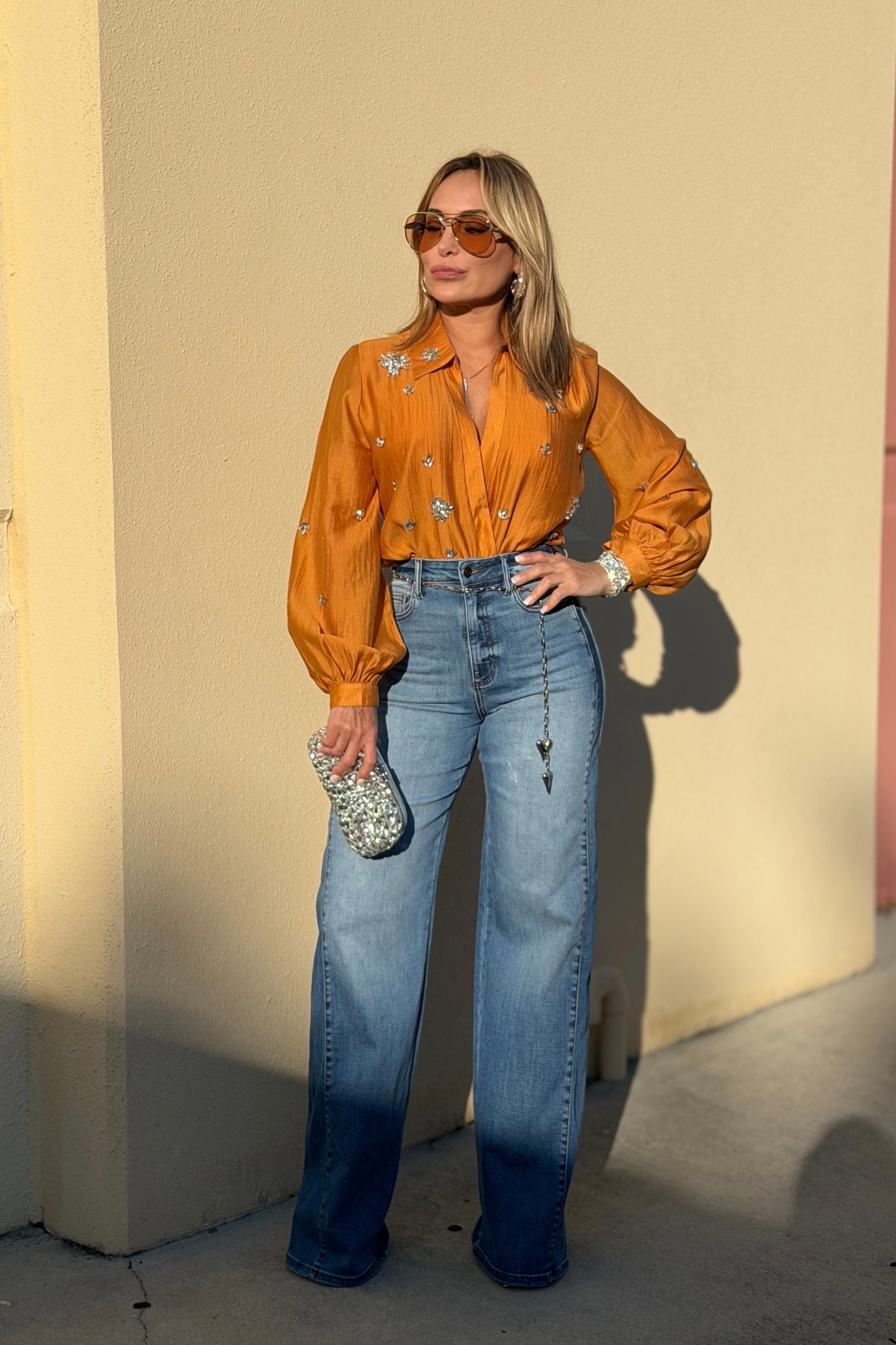 Claudia High Rise Wide Leg Jeans In Medium