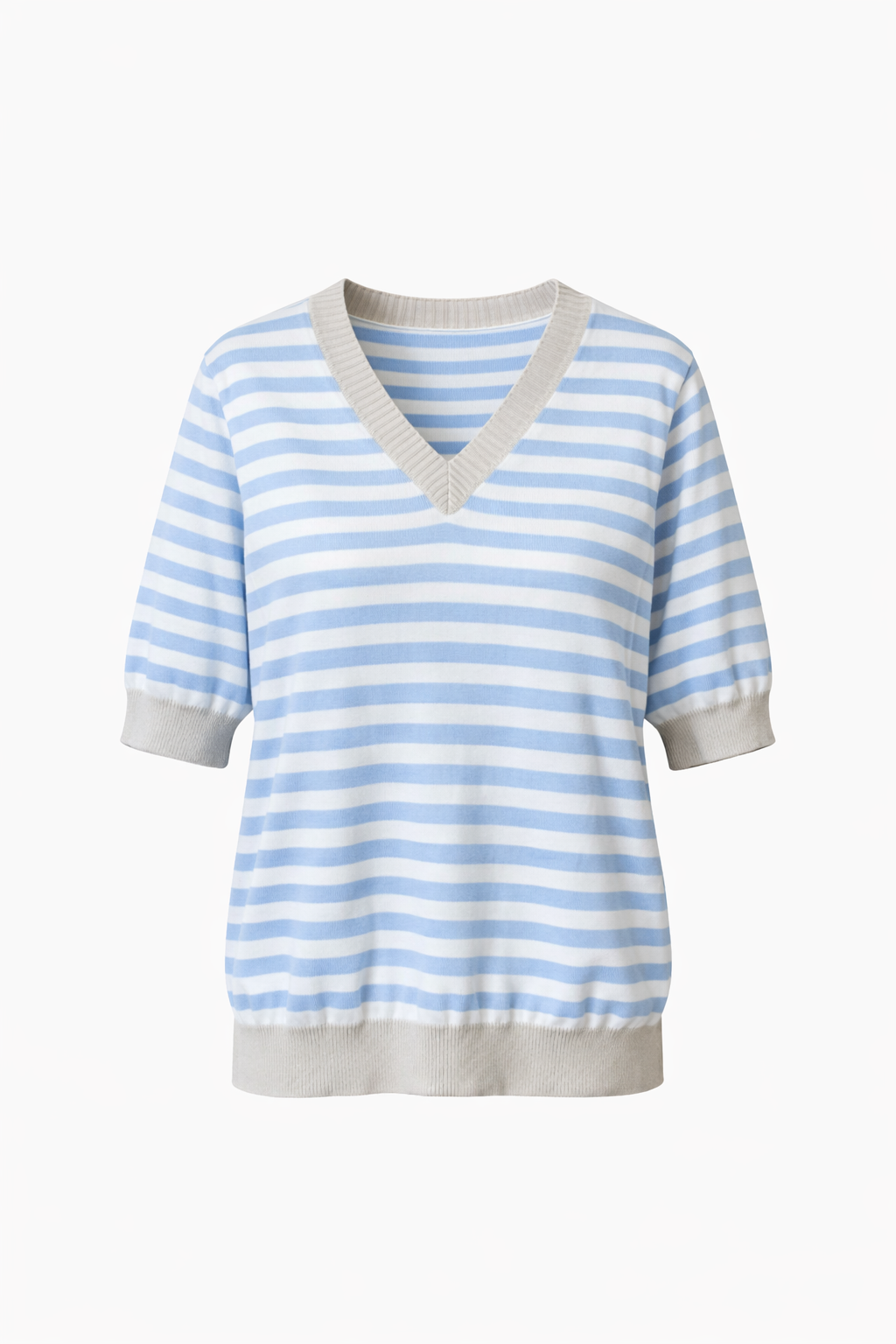 STRIPED V-NECK KNIT TOP