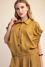 RUFFLE SLEEVE BUTTON-UP BLOUSE