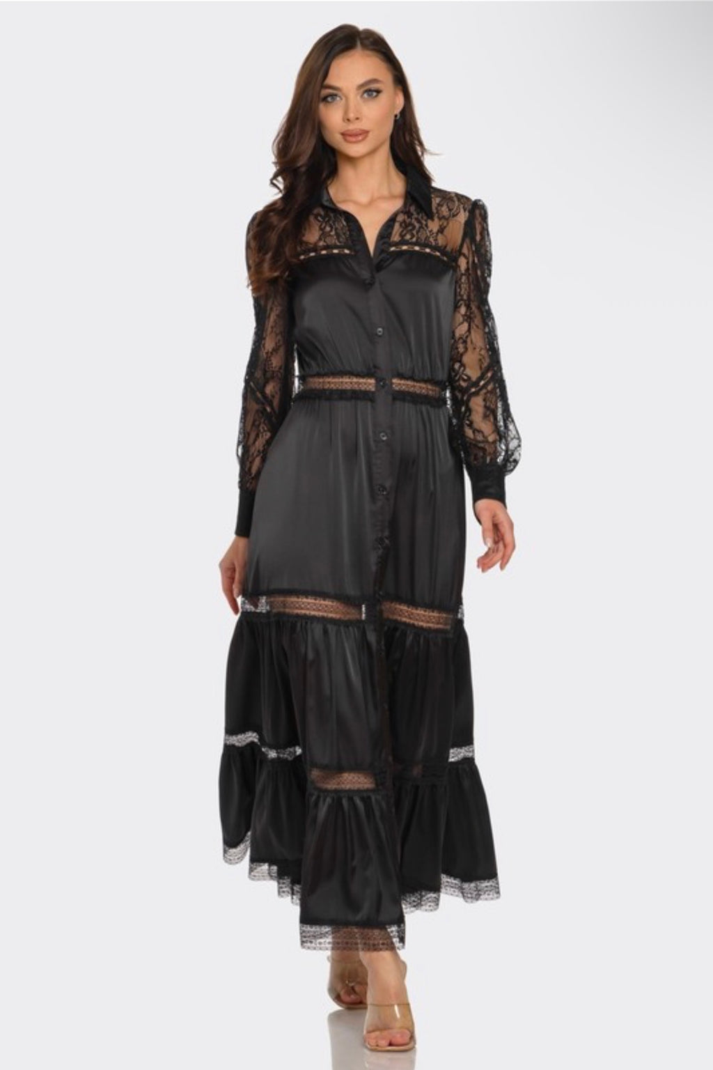LACE SATIN MAXI DRESS