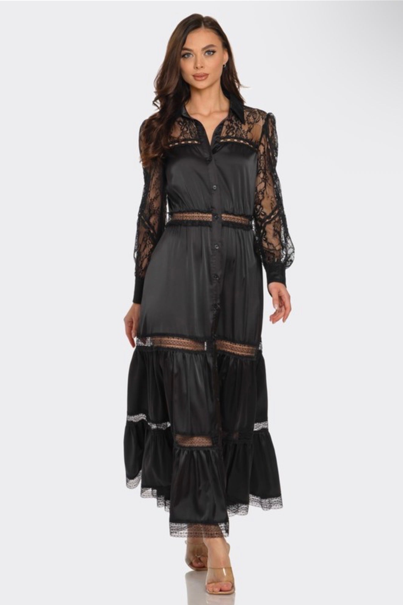 LACE SATIN MAXI DRESS