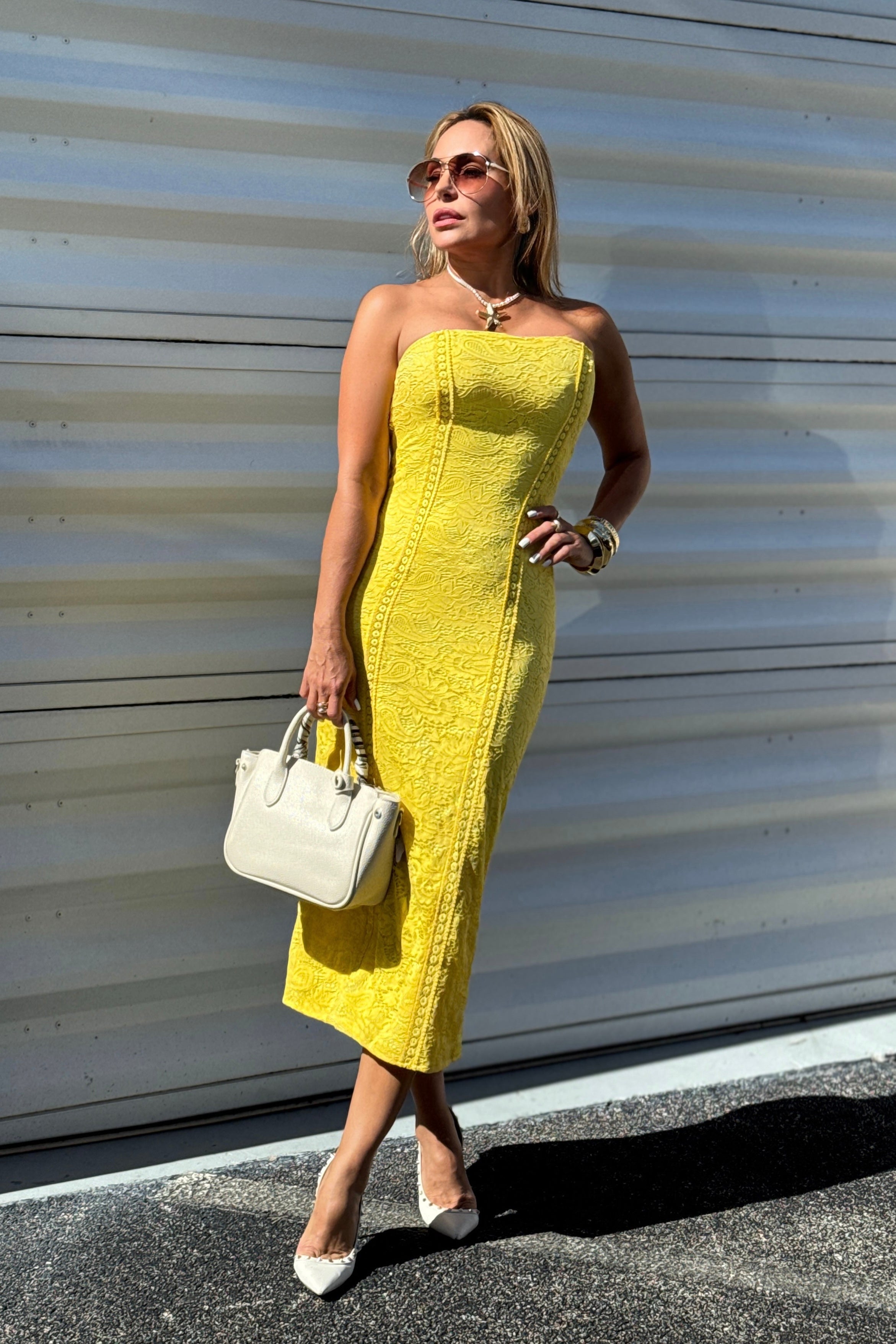 Andrea Lace Tube Midi Dress