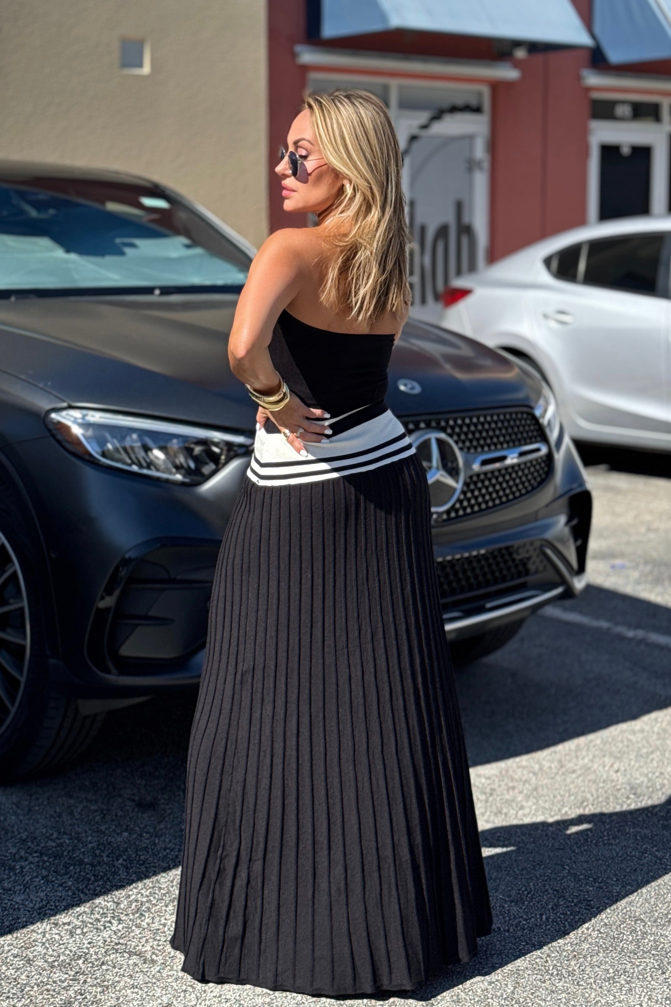 Sculpted Pleat Knit Maxi Dress
