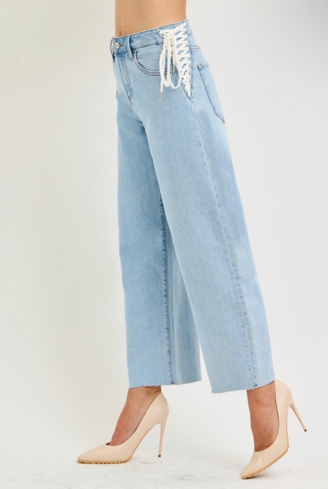 RISEN LACE UP BARREL JEANS