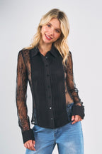 LACE PANEL PLEATED SHIRT